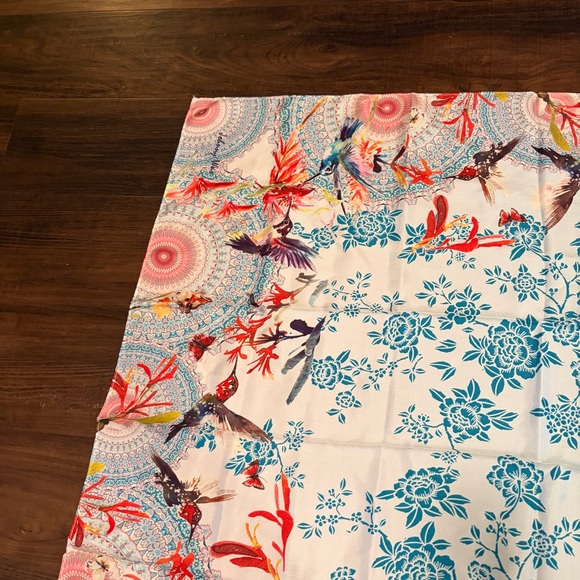 Johnny Was Floral Paisley Hummingbird Silk Scarf Twill - Picture 9 of 10